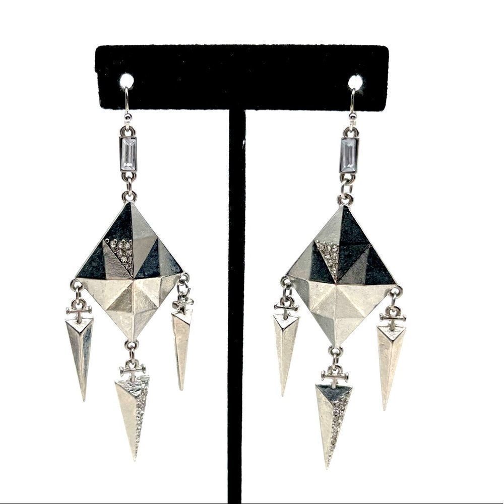 Geometrical Dangle Earrings in Silver Tone